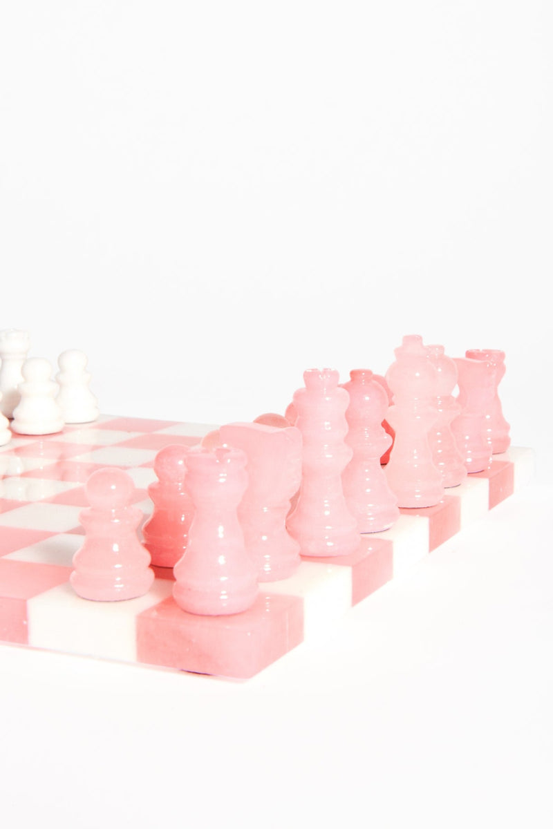 Italian Rose Pink/White Small Alabaster Chess Set
