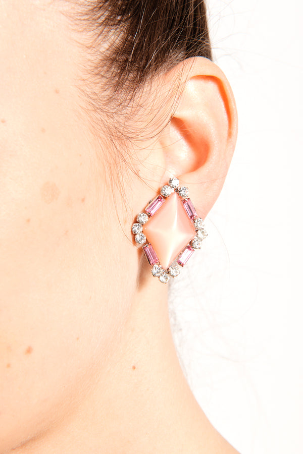 Pink Diamanté Clip Earrings