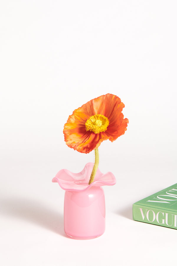 Cotton Candy Pink Handblown Artist Ruffle Vase