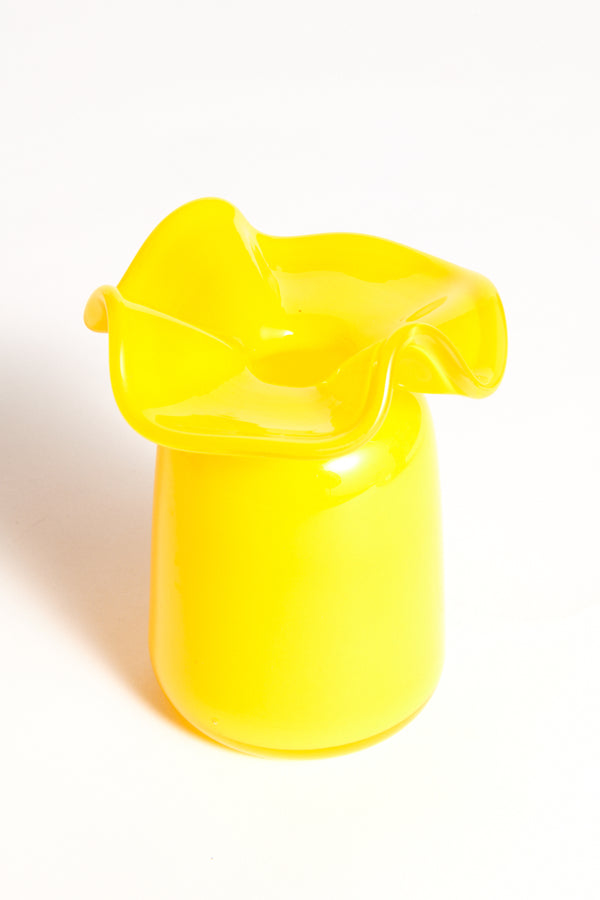 Lemon Yellow Handblown Artist Ruffle Vase