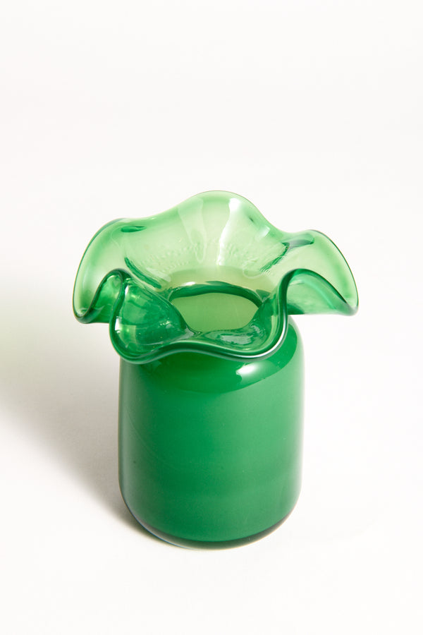 Shamrock Green Handblown Artist Ruffle Vase
