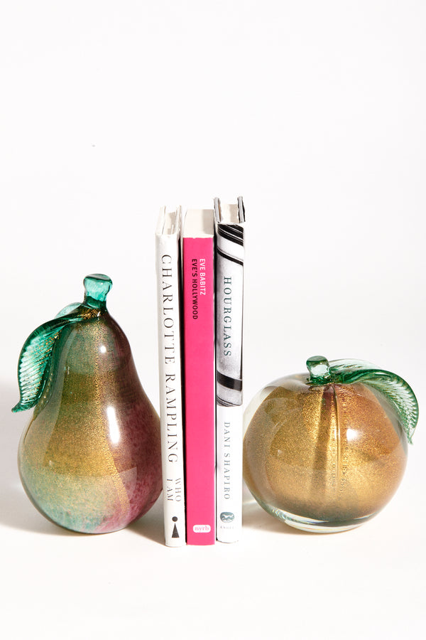 Murano Layered Glass Apple/Pear Bookend Set