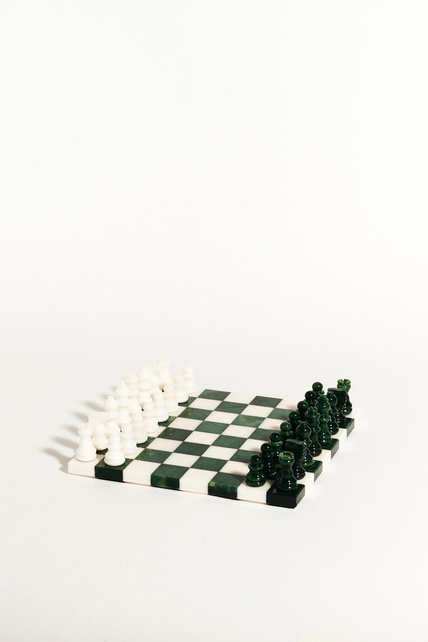 Italian Forest Green/White Small Alabaster Chess Set