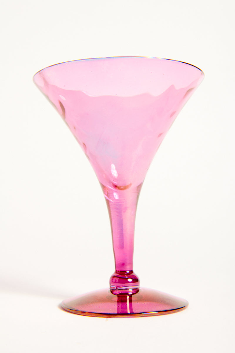 Rare Iridescent Pink Ripple Glass Martini Set of Seven Pieces