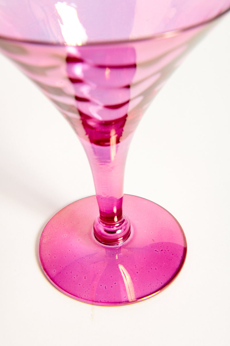 Rare Iridescent Pink Ripple Glass Martini Set of Seven Pieces