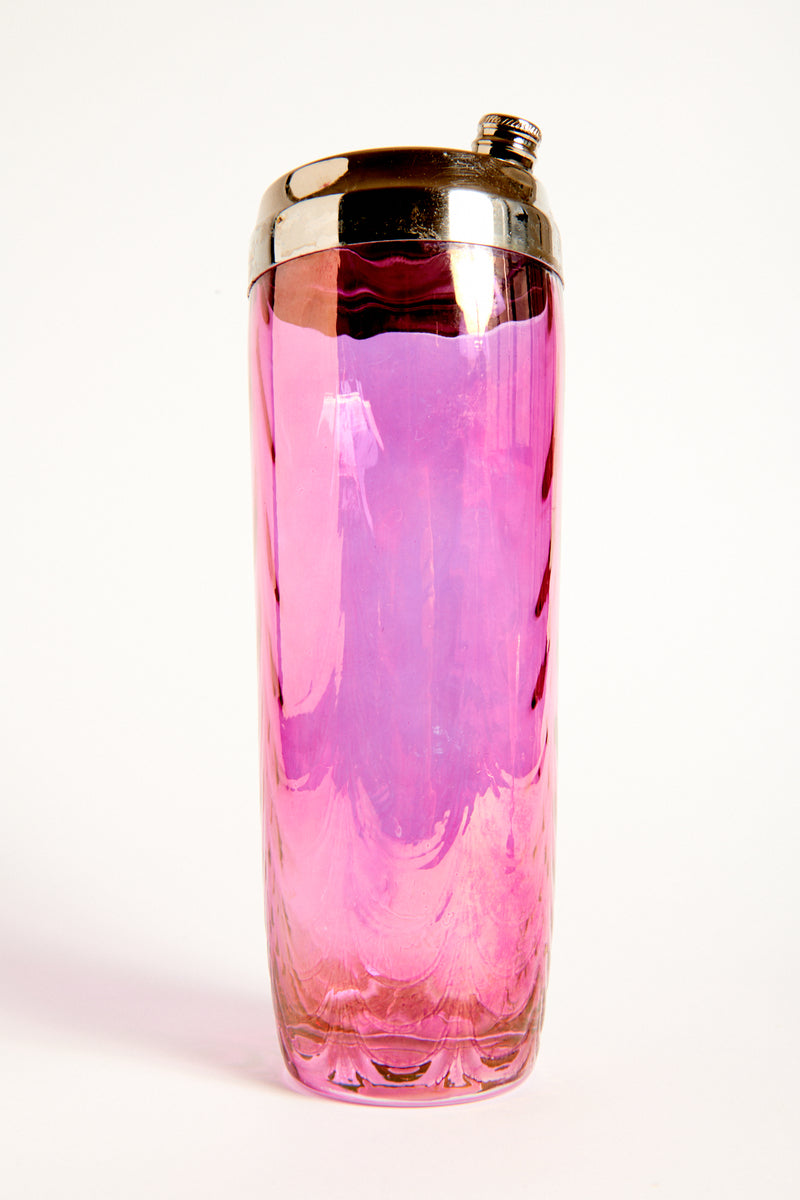 Rare Iridescent Pink Ripple Glass Martini Set of Seven Pieces