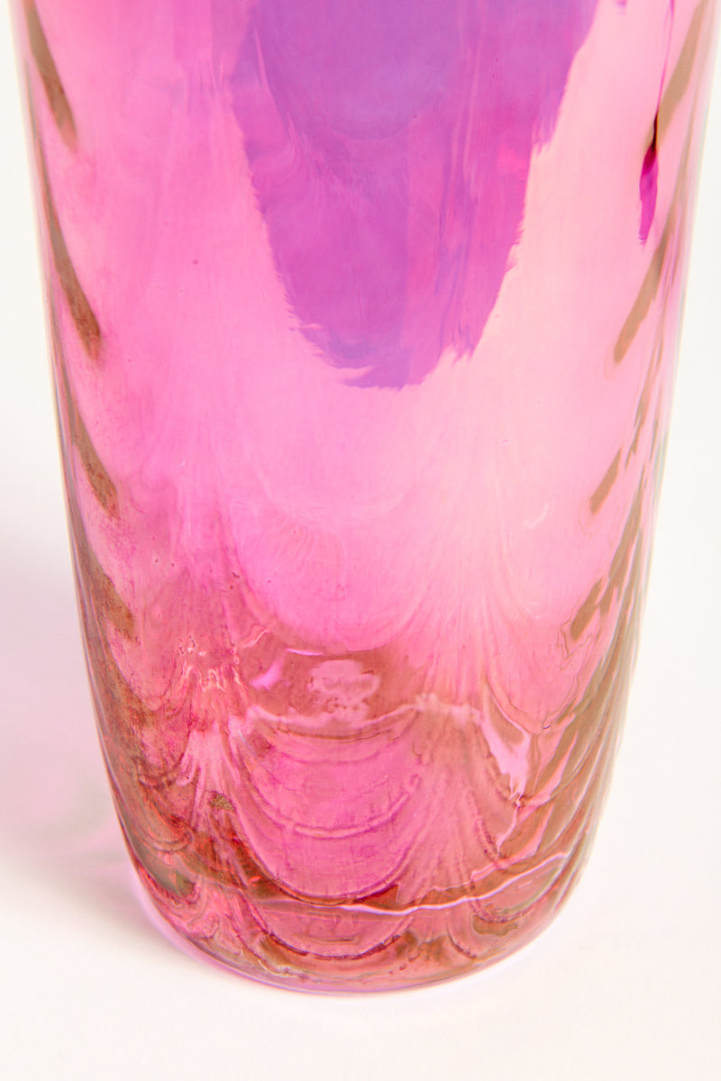 Rare Iridescent Pink Ripple Glass Martini Set of Seven Pieces