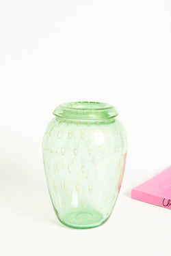 Italian Murano Sheer Green Bubble Glass Vase