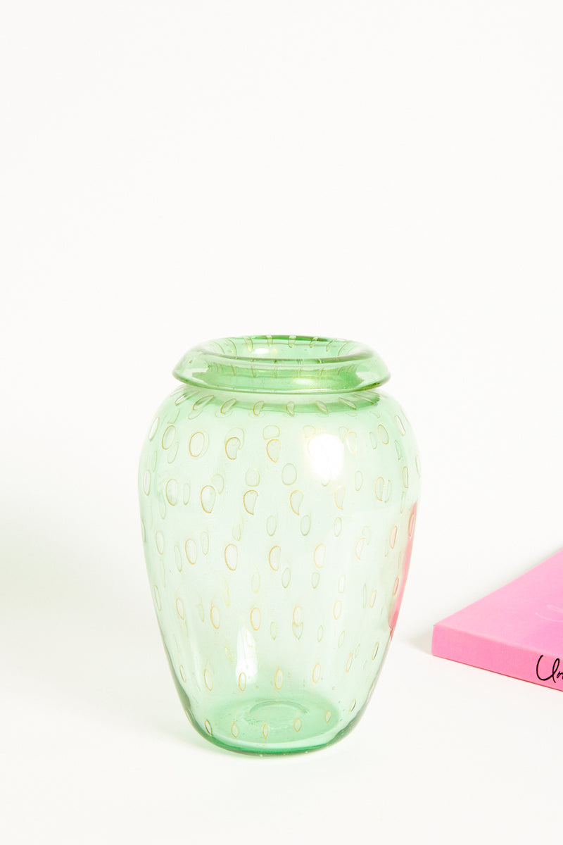 Italian Murano Sheer Green Bubble Glass Vase