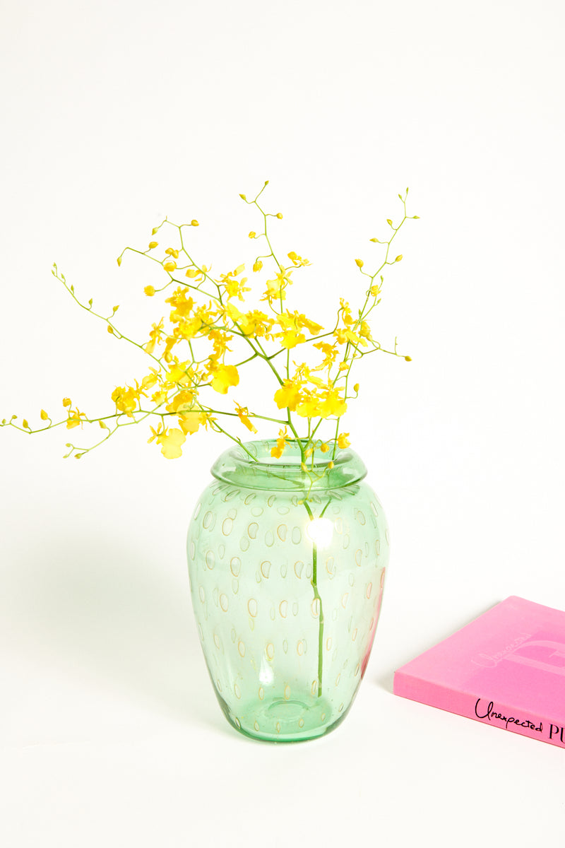 Italian Murano Sheer Green Bubble Glass Vase