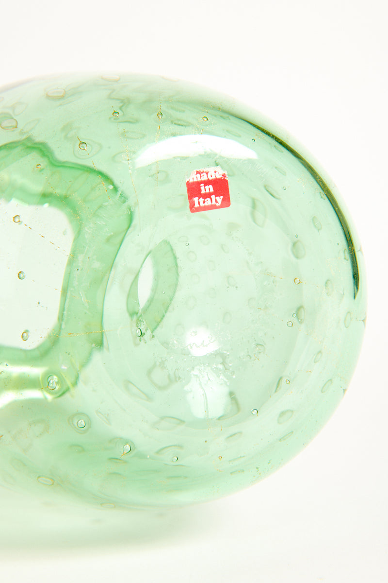 Italian Murano Sheer Green Bubble Glass Vase
