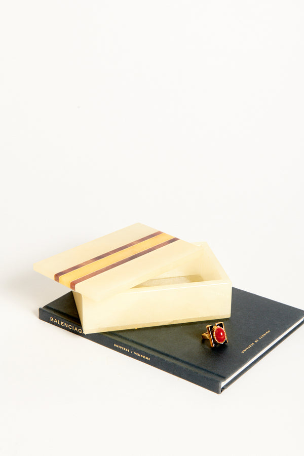 Italian Inlaid Stripe Alabaster Jewelry Box