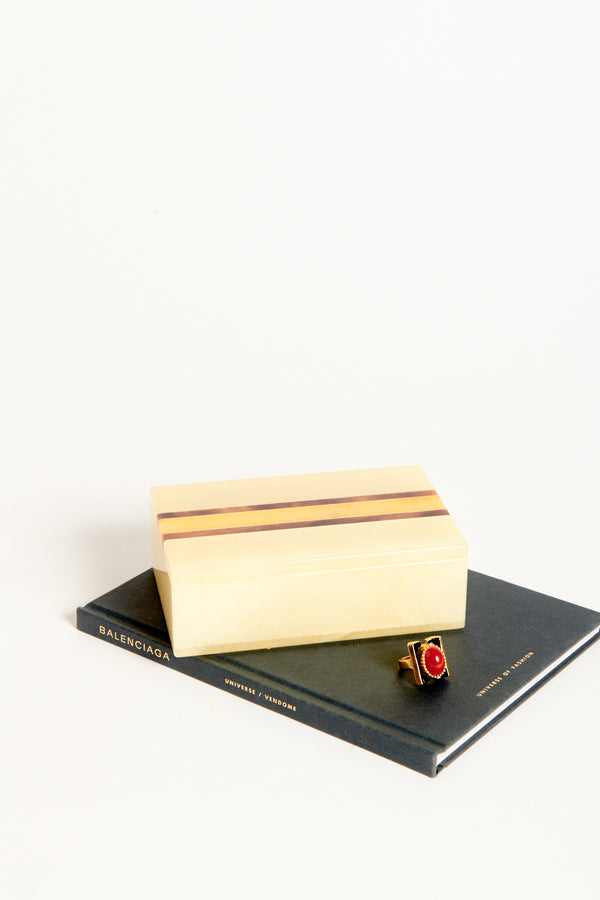 Italian Inlaid Stripe Alabaster Jewelry Box