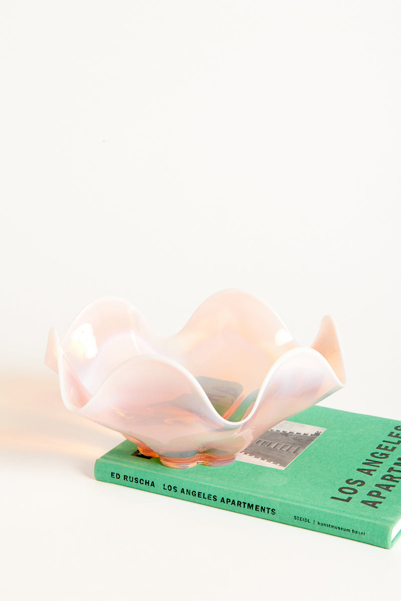 Large Opalescent Pink Ruffle Bowl