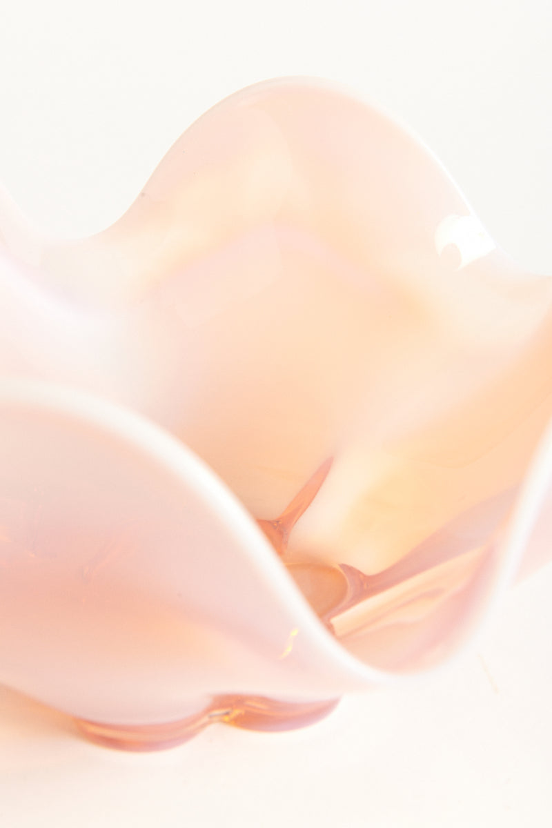 Large Opalescent Pink Ruffle Bowl