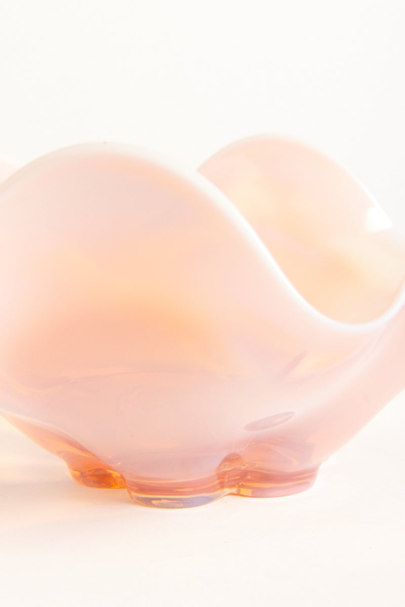 Large Opalescent Pink Ruffle Bowl