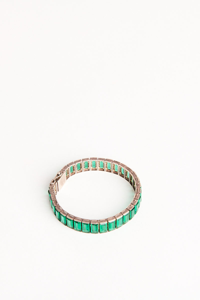 Very Fine Baguette Cut Green Glass Bracelet