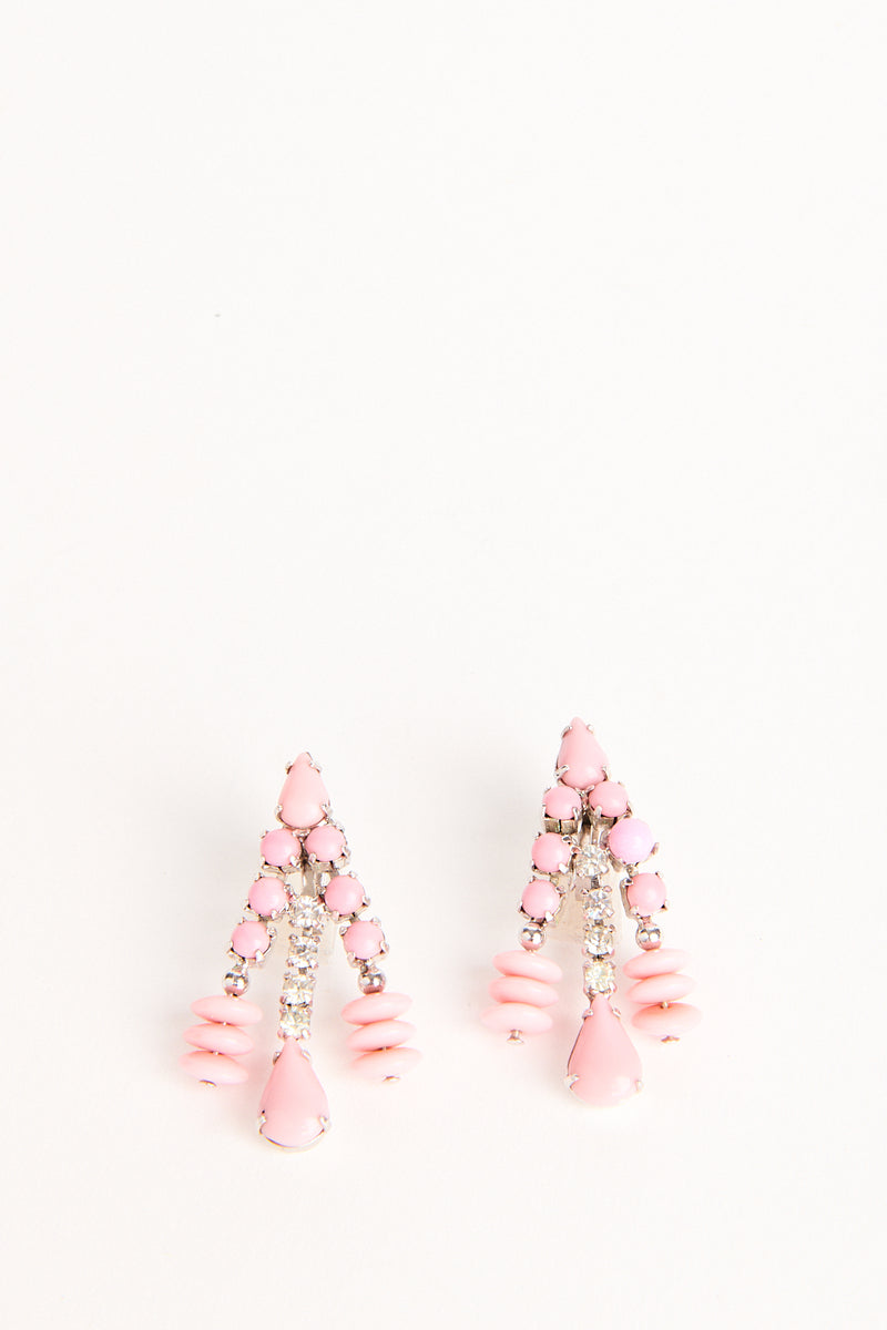 Diamanté/Matte Pink Stone Chandelier Clip Earrings