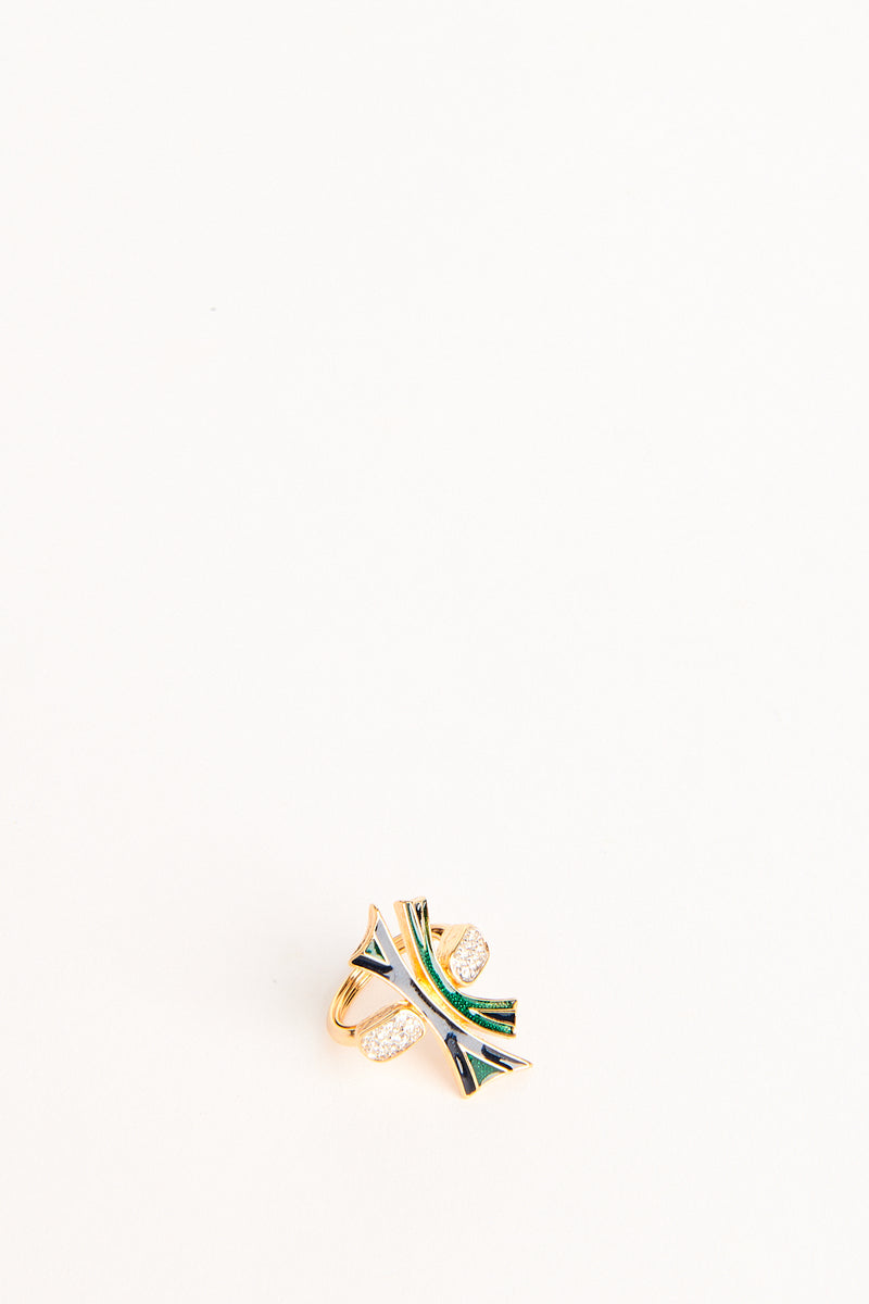 Green/Deep Blue Enamel Pave Rhinestone Ring