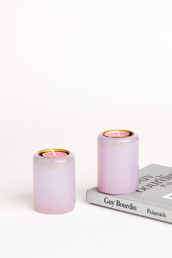 Murano Lilac Glass Candle Holder Set of Two