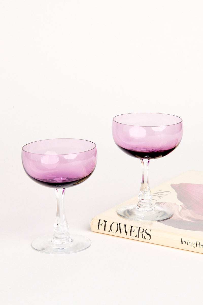 Violet Faceted Stem Cocktail Glass Set of Two