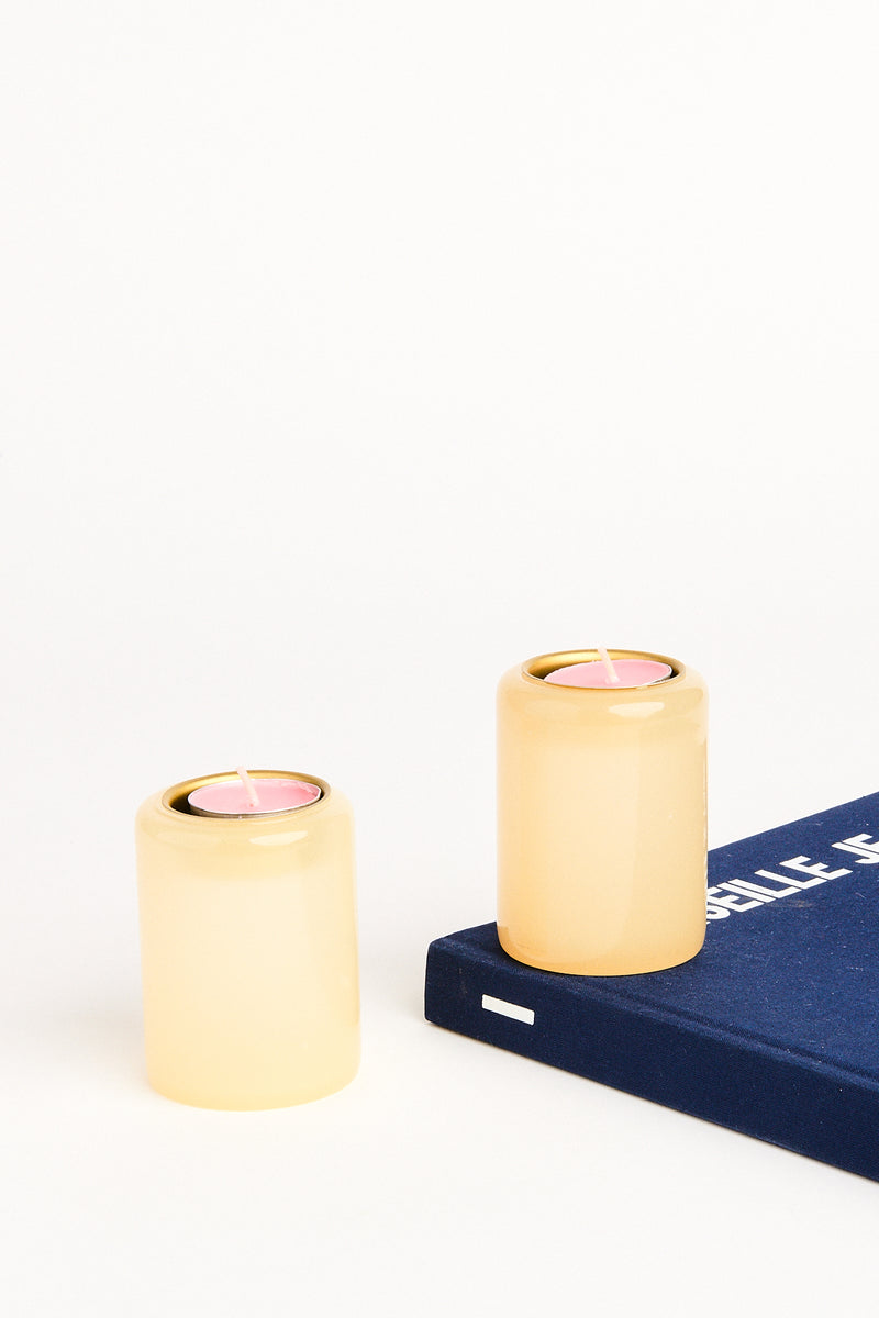 Murano Creamy Yellow Glass Candle Holder Set of Two
