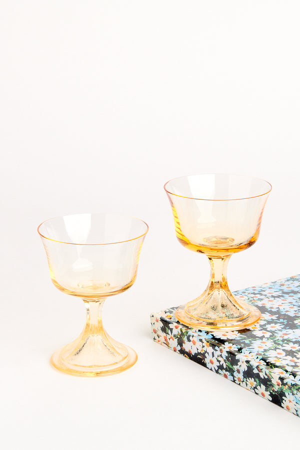 Amber Yellow Crystal Glass Set of Two