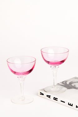 Fuchsia Decorative Stem Cocktail Glasses Set of Two
