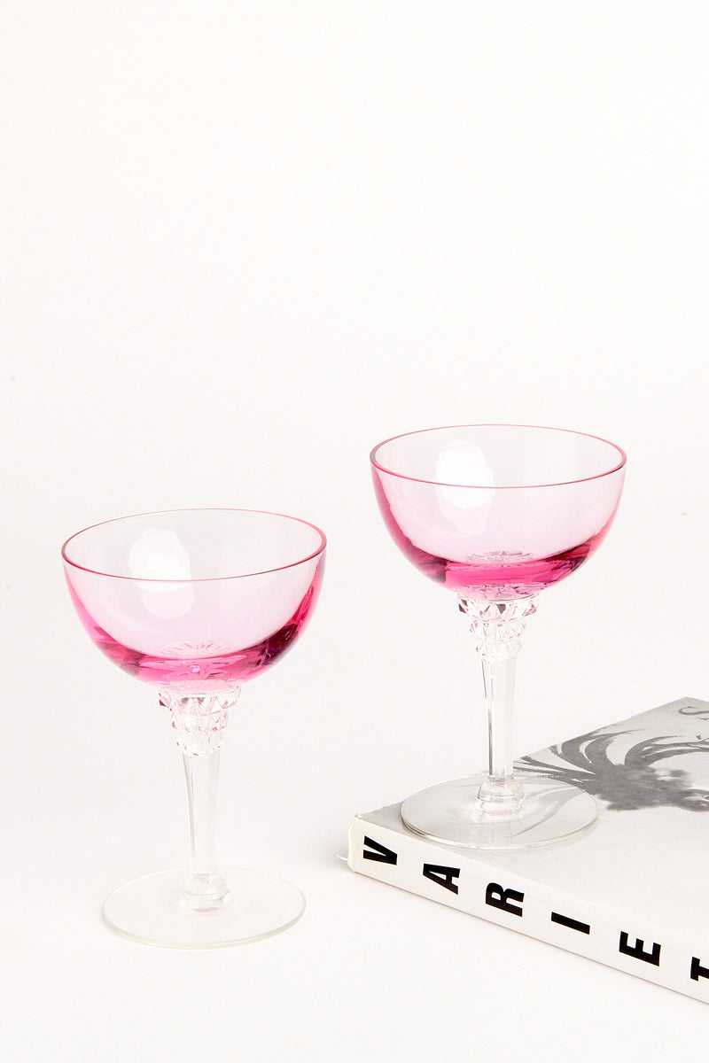 Fuchsia Decorative Stem Cocktail Glasses Set of Two