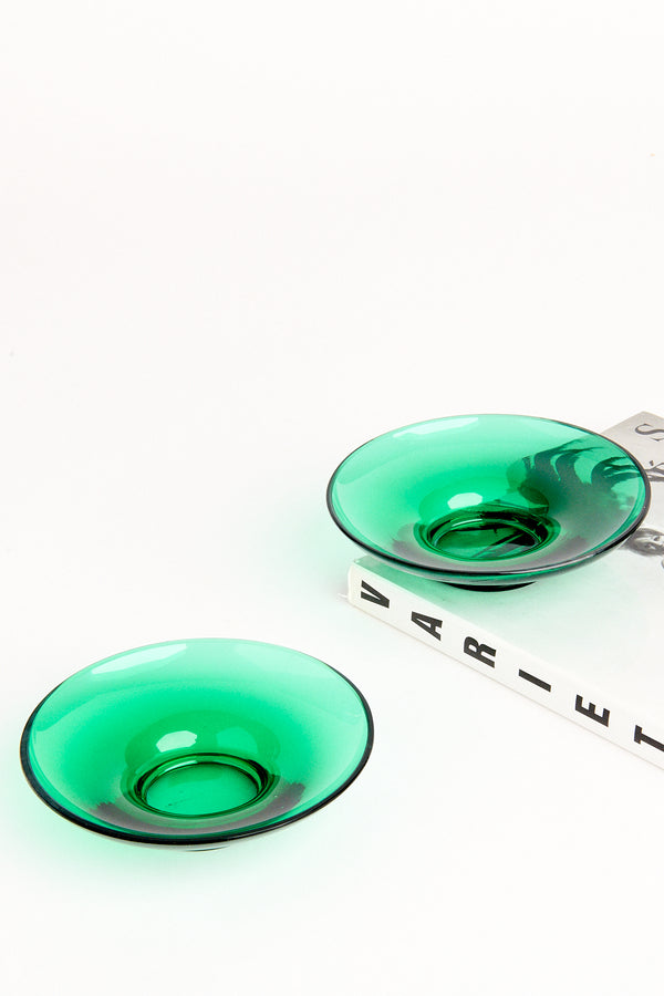 Murano Emerald Green Glass Snack Dish Set of Two