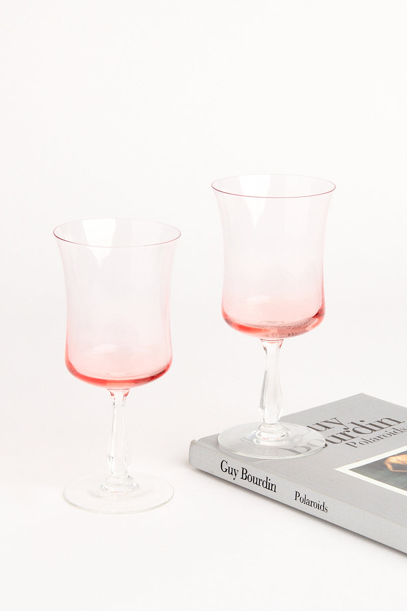 Pink Bell Shape Water/Wine Glass Set of Two