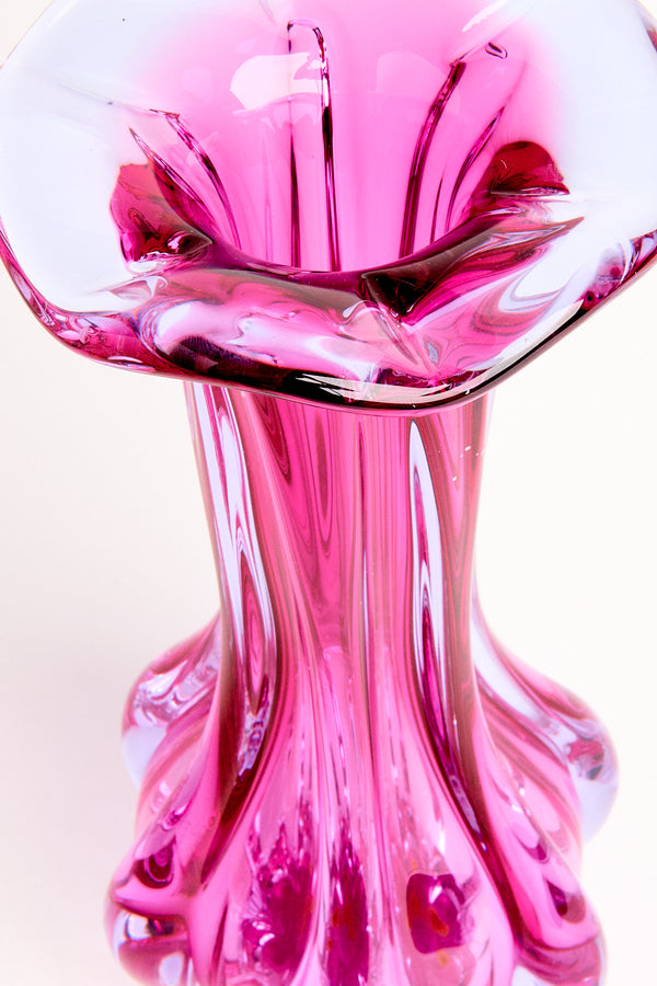 Large Deep Pink/Pale Lavender Czech Vase