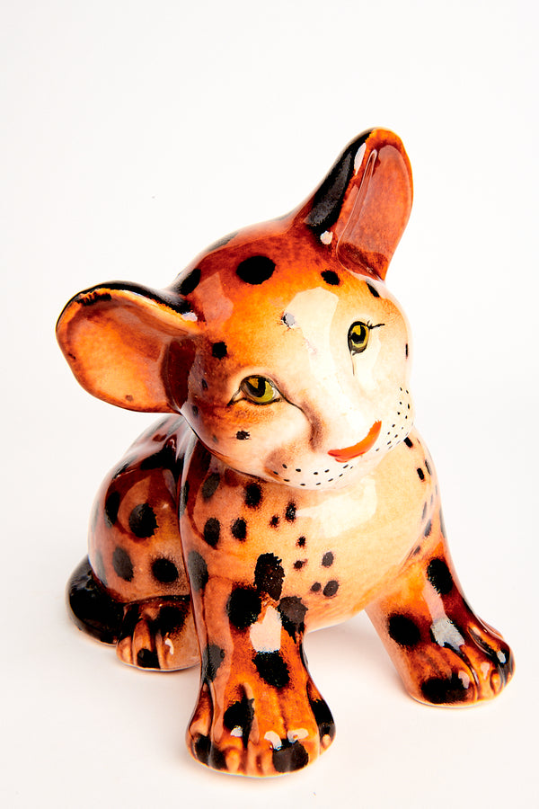 Italian Hand Painted Ceramic Leopard Cub