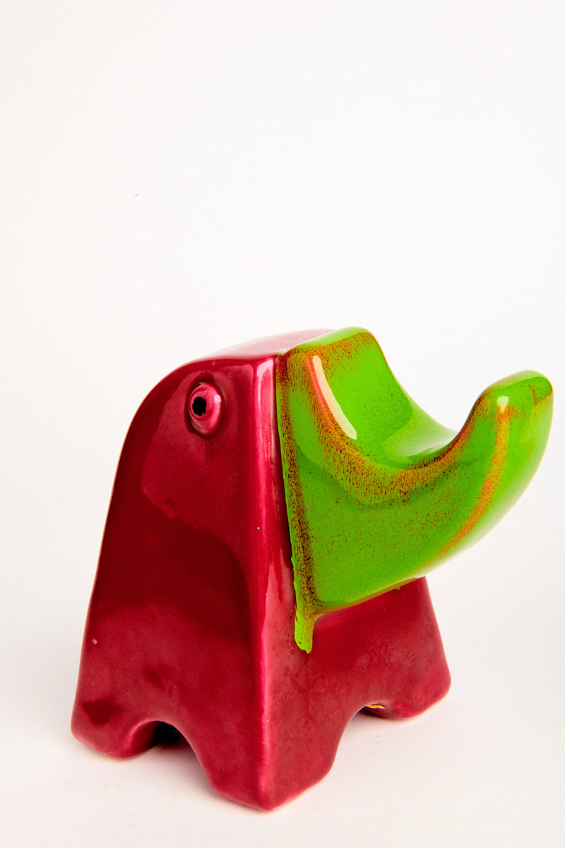 Rare Italian Hand Painted Ceramic Elephant Set of Two