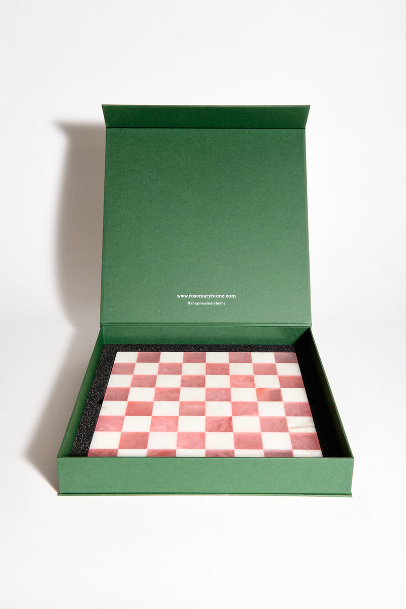 Magenta/White Large Italian Alabaster Chess Set