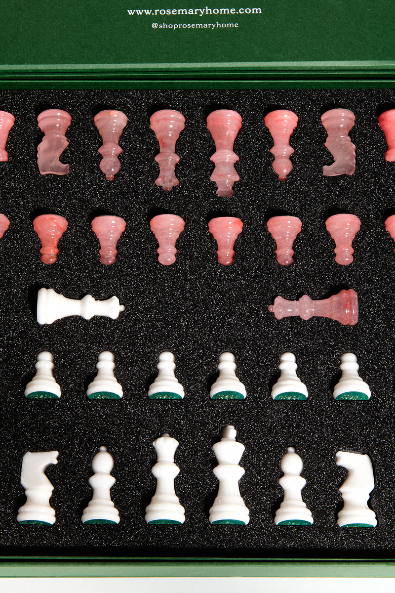 Magenta/White Large Italian Alabaster Chess Set