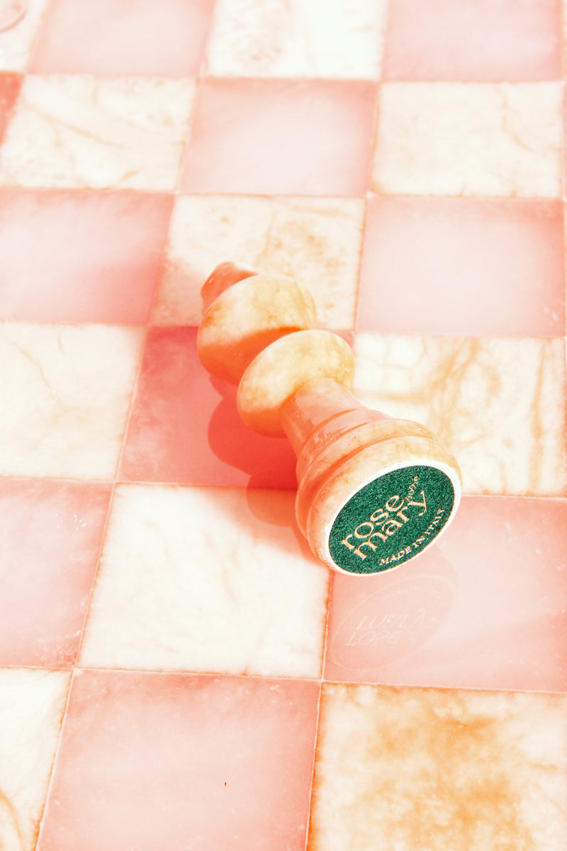 Italian Pale Pink/Peach Large Alabaster Chess Set