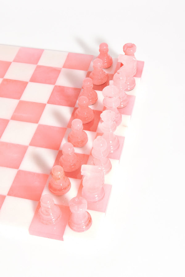 Rose Pink/White Italian Alabaster Large Chess Set