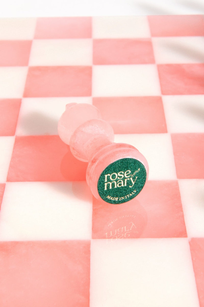 Rose Pink/White Italian Alabaster Large Chess Set