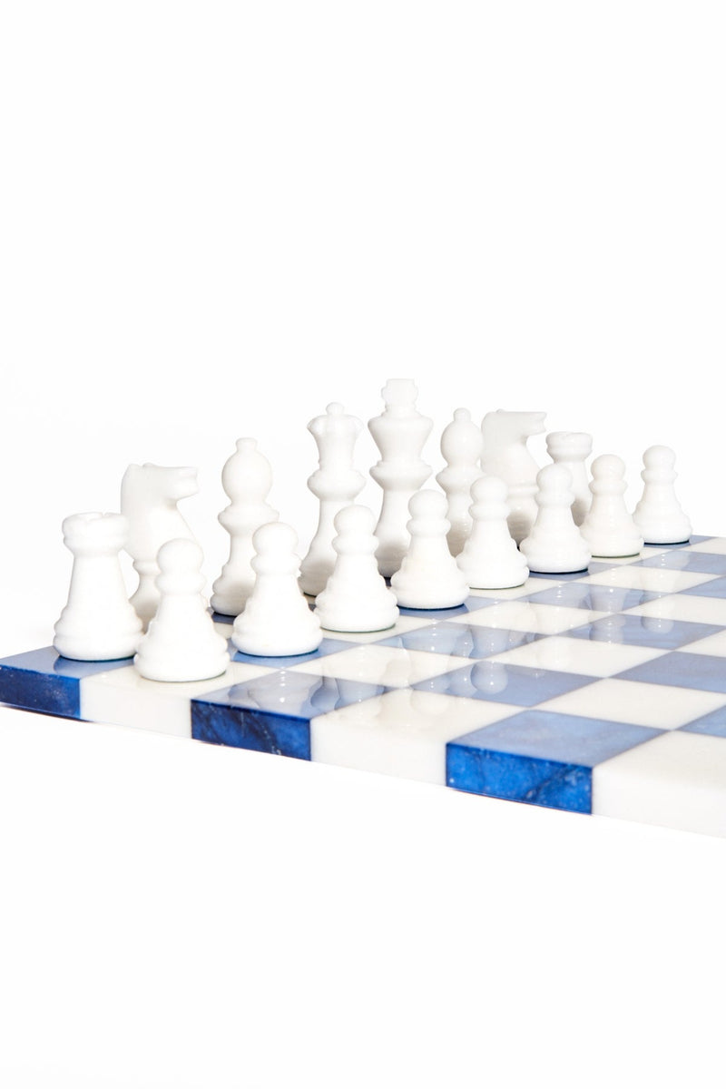 Italian Lapis Blue/White Large Alabaster Chess Set