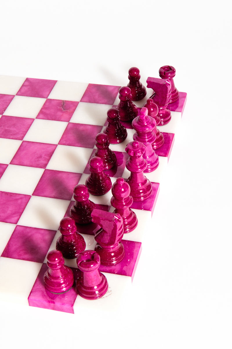 Magenta/White Large Italian Alabaster Chess Set