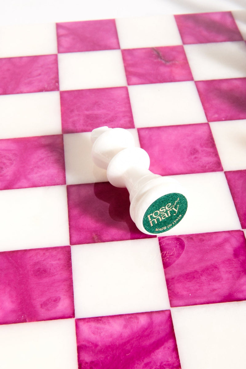 Magenta/White Large Italian Alabaster Chess Set