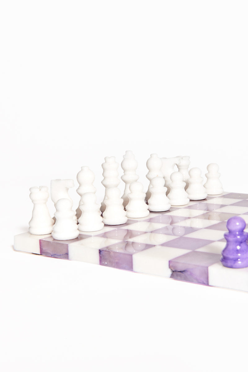 Italian Amethyst/White Small Alabaster Chess Set