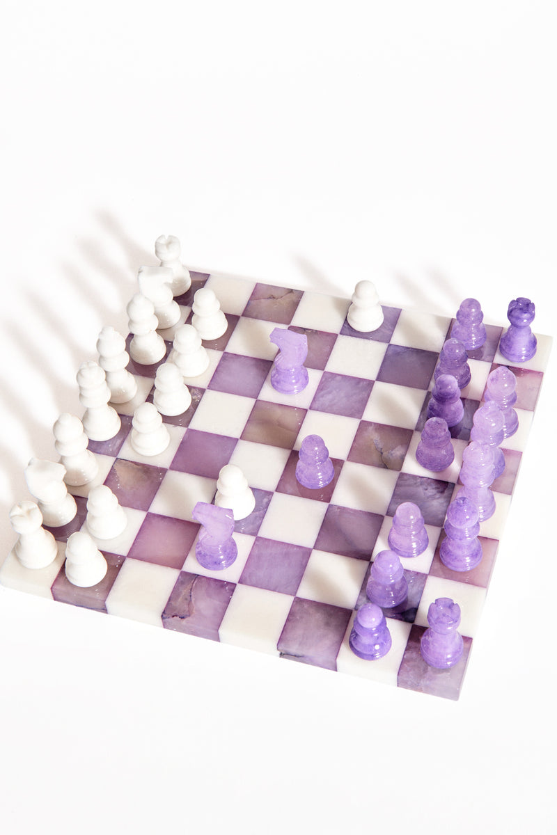 Italian Amethyst/White Small Alabaster Chess Set