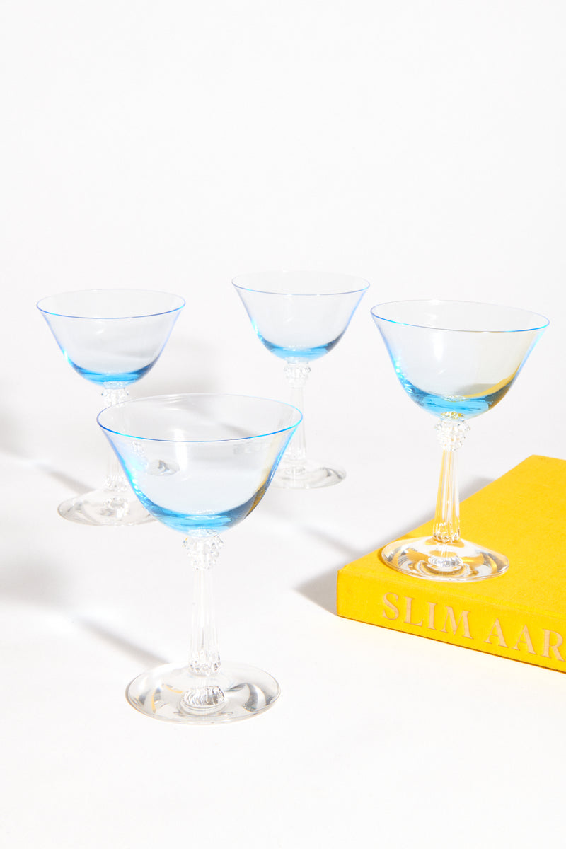 Aquamarine Faceted Stem Cocktail Glass