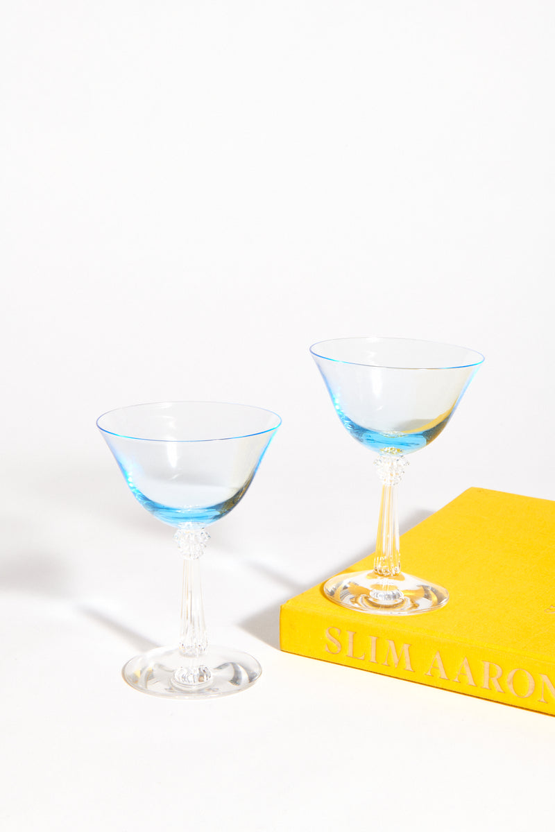 Aquamarine Faceted Stem Cocktail Glass
