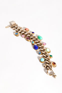 1950s Rare Bezel Set Crystal/Stone Curb Chain Bracelet