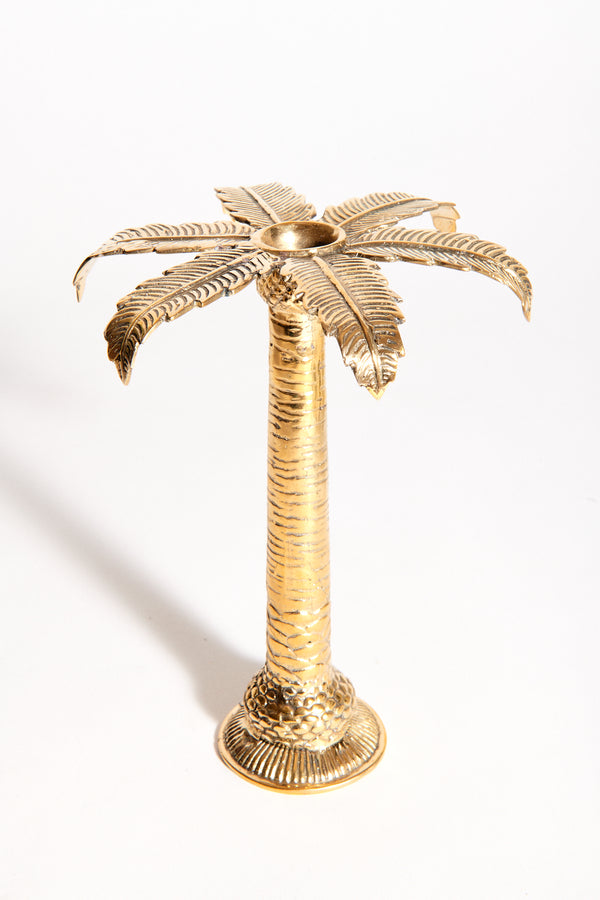 Pair of Brass Palm Tree Candle Holders
