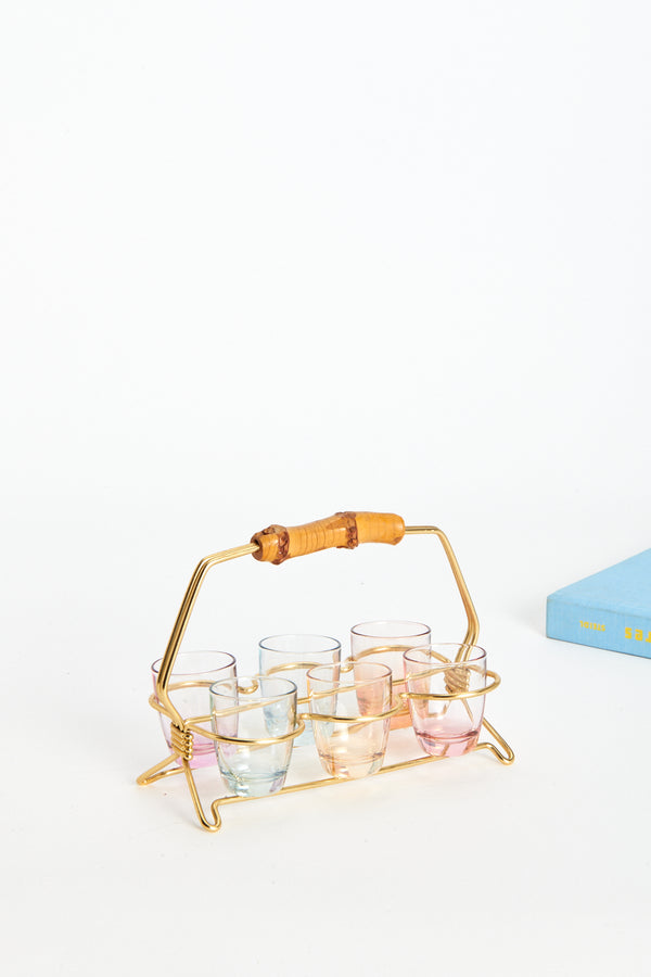 1950s Iridescent Rainbow Bamboo Shot Glass Set