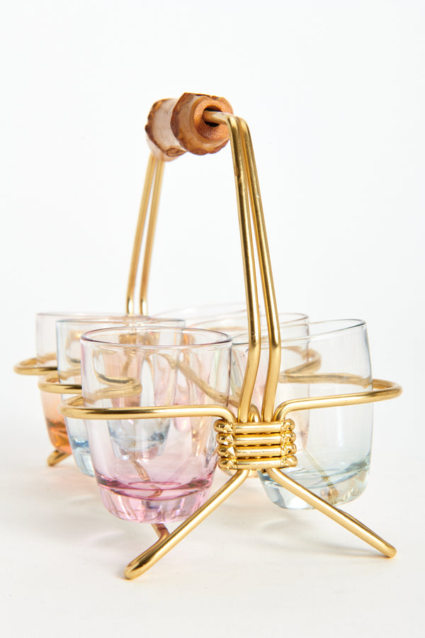 1950s Iridescent Rainbow Bamboo Shot Glass Set